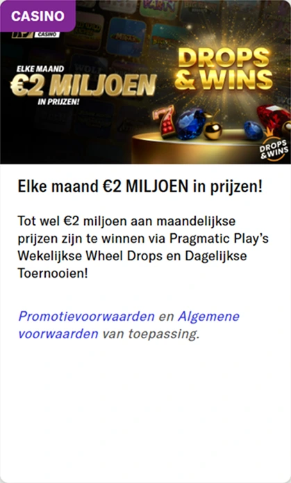 Drops & Wins — Maandelijkse BetMGM Drops & Wins toernooien met prijzen tot €2 miljoen